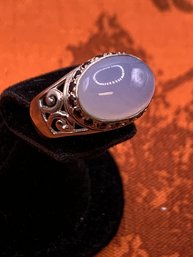 Blue Moonstone Agate And Sapphire Sterling Silver Ring