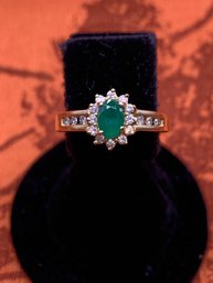 Beautiful 14 Kt Gold Emerald And Diamond Ring