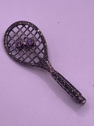 Vintage Sterling Silver Tennis Racket Brooch Pin