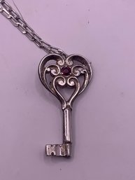 Lovely Sterling Silver And Ruby Heart Key Necklace