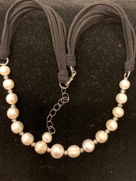 Beautiful HONORA Pearl Leather And Sterling Necklace