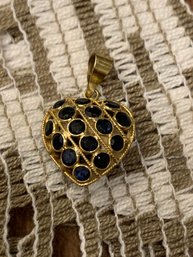 Vintage Sapphire And 18kt Gold Puffed Heart Pendant