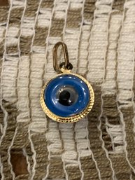 14k Yellow Gold And Glass Evil Eye