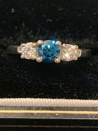 Stunning Blue And White Diamond 14 Kt Gold Ring