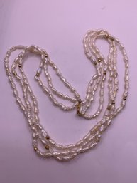 Vintage Triple Strand 14 Kt Gold Pearl Necklace