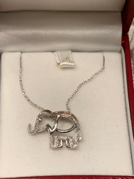 Adorable Sterling Gold And Diamond Elephant Necklace