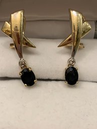 Beautiful 14 Kt Gold Sapphire And Diamond Earrings