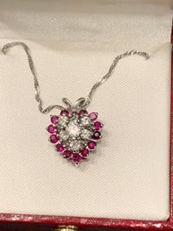 Stunning Ruby And Diamond Heart 14kt Gold Necklace