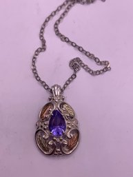Pretty Sterling Silver And Gold Amethyst Necklace