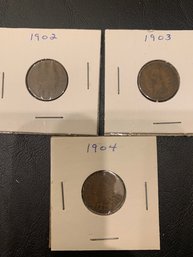 3 Indian Head Pennies 1902 1903 1904 Lot 3