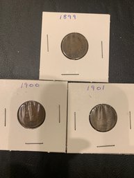 3 Indian Head Pennies 1899 1900 1901 Lot 4