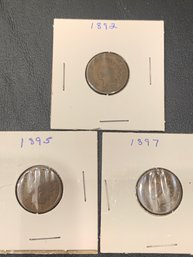 3 Indian Head Pennies 1892 1895 1897 Lot 5