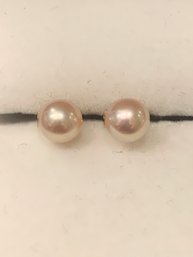Classic Creamy Cultered Pinkish  Pearl Earrings 14kt