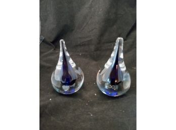Pair Of Mid-century Modern Crystal Paperweights Signed Offefors