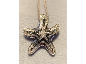 Beautiful Sterling Silver And Diamond Starfish Pendant