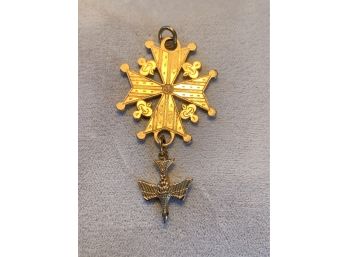 Victorian Gold Filled Cross And Dove Pendant
