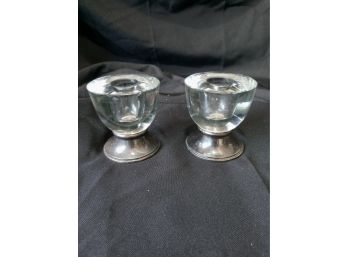 Mid-century Modern Sterling Silver And Crystal Candle Holders