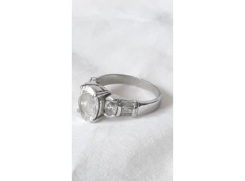 Sterling Silver & White Topaz Cocktail Ring Size 8