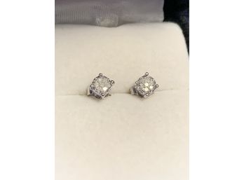 Sterling Silver Genuine Diamond Cluster Stud Earrings