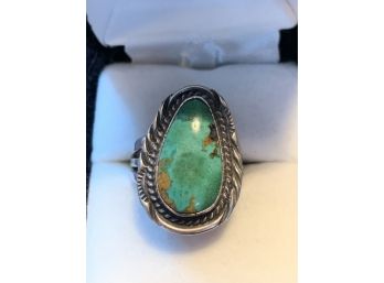Vintage Navajo Large Sterling And Turquoise Ring