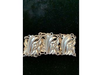 Wide Sterling Silver Deco Flower Bracelet