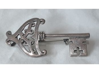 Vintage Sterling Silver Mexico Key Brooch Pin