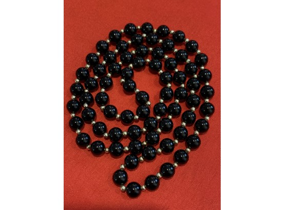 Classic 14kt Gold And Onyx Beaded Necklace