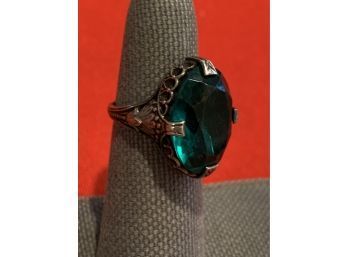 Antique Sterling Silver Faux Tourmaline Deco Ring