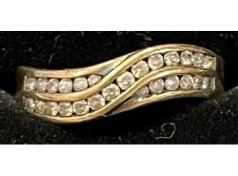 Lovely 14k Yellow Gold Double Row .33 Carats Diamond Ring Size 7.5