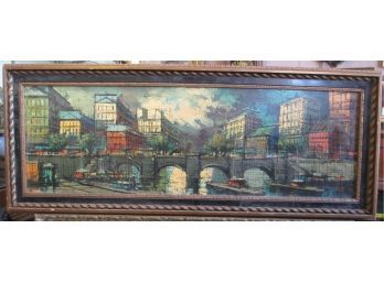 Mid Century Modern Cityscape Painting Signed Chapelle