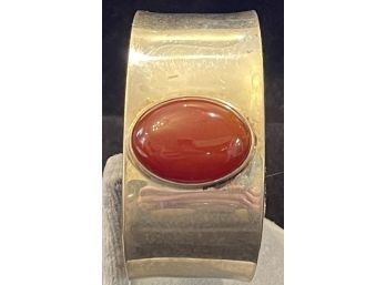 Pretty Mexico Sterling Silver Bracelet With Large Cabochon Carnelian