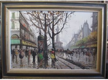 French Street Scene Painting Possibly Signed Manini?
