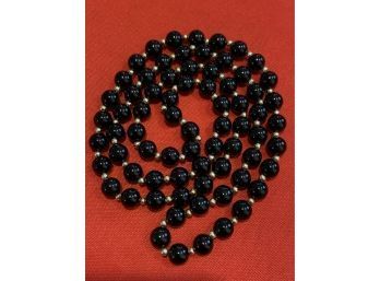 Classic 14kt Gold And Onyx Beaded Necklace