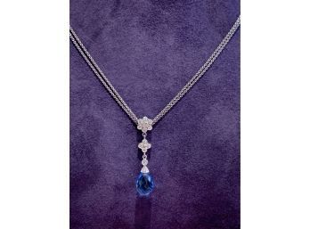 Gorgeous 14kt Gold Diamond And Blue Topaz Necklace