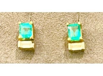 Beautful 14k Yellow Gold Screwback Earrings With Emeralds And Diamonds