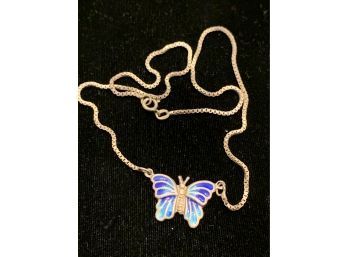 Vintage Sterling Enamel Butterfly Necklace