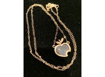 Cool 14kt  And Lucite Diamond Apple Necklace