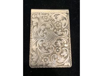 Antique Sterling Silver Engraved Note Pad Holder