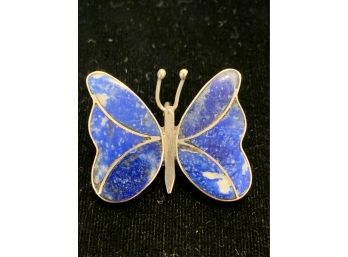 Sterling Silver Lapis Inlaid Butterfly Brooch Pin