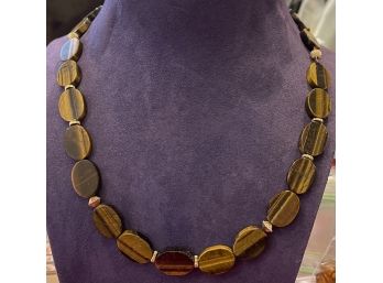 Gorgeous Tigers Eye Infinity Necklace With 14k Yellow Gold Beads