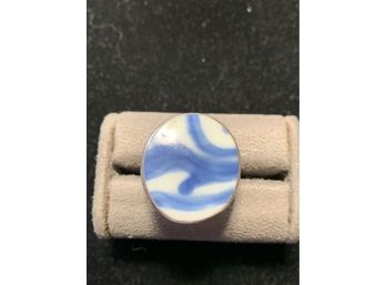 Large Chinese Porcelain Sterling Silver Ring