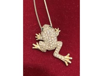Cute Sterling Silver Crystal Frog Necklace