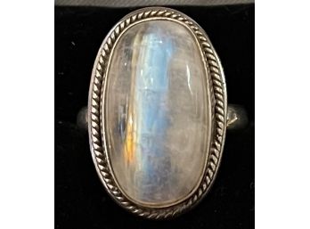 Beautiful Rainbow Moonstone Set In Sterling Silver Ring Size 11