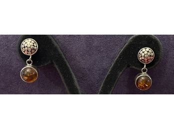 Pretty Amber Earrings Set In Sterling Silver