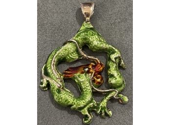 Vintage Chinese Enamel Over Sterling Silver Dragon