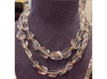 Impressive Rock Crystal & 14k Yellow Gold Beads Infinity Necklace