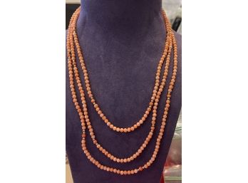 Beautiful Angel Skin Coral & 14k Gold Beaded Infinity Necklace