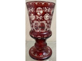 Bohemian Ruby Red Cut To Clear Vase