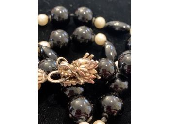 Fabulous Onyx Pearl Sterling Dragon Necklace