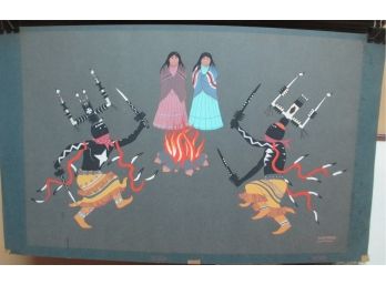 Allan Houser, Chiricahua Apache, (1914 - 1994) Color Silkscreen Print Apache Ceremony 1952